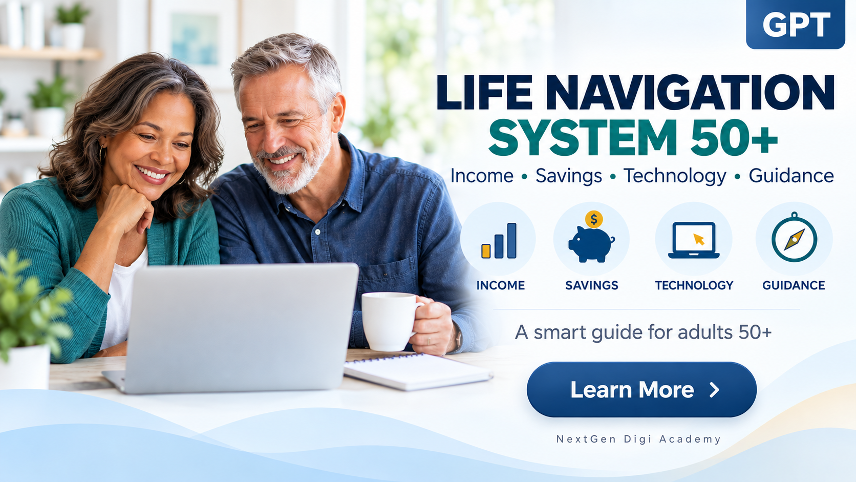 Life Navigation System 50+ — income, savings, technology, and guidance. A smart guide for adults 50+. Learn more at NextGen Digi Academy.